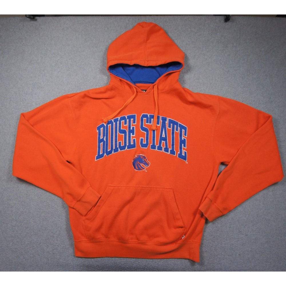 Vintage Boise State Hoodie Mens Medium Orange NCAA Pullover Sweatshirt Y2K